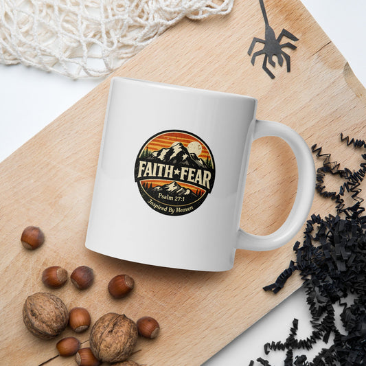 Faith Over Fear Christian Coffee Mug – Psalm 27:1 Bible Verse Mug - Inspired By Heaven