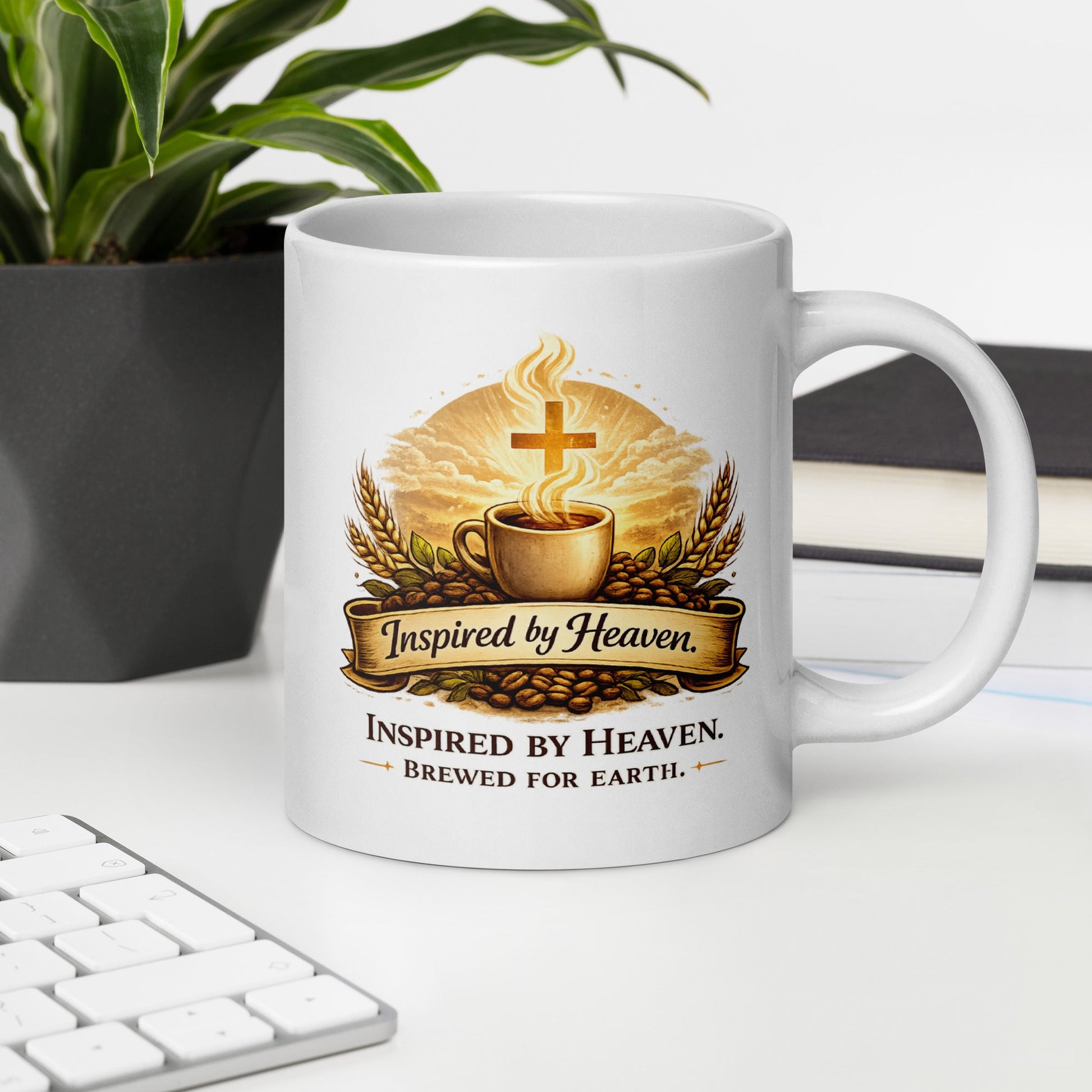 Inspired By Heaven. Brewed For Earth. – Christian Coffee Logo Mug | Faith - Based - Inspired By Heaven
