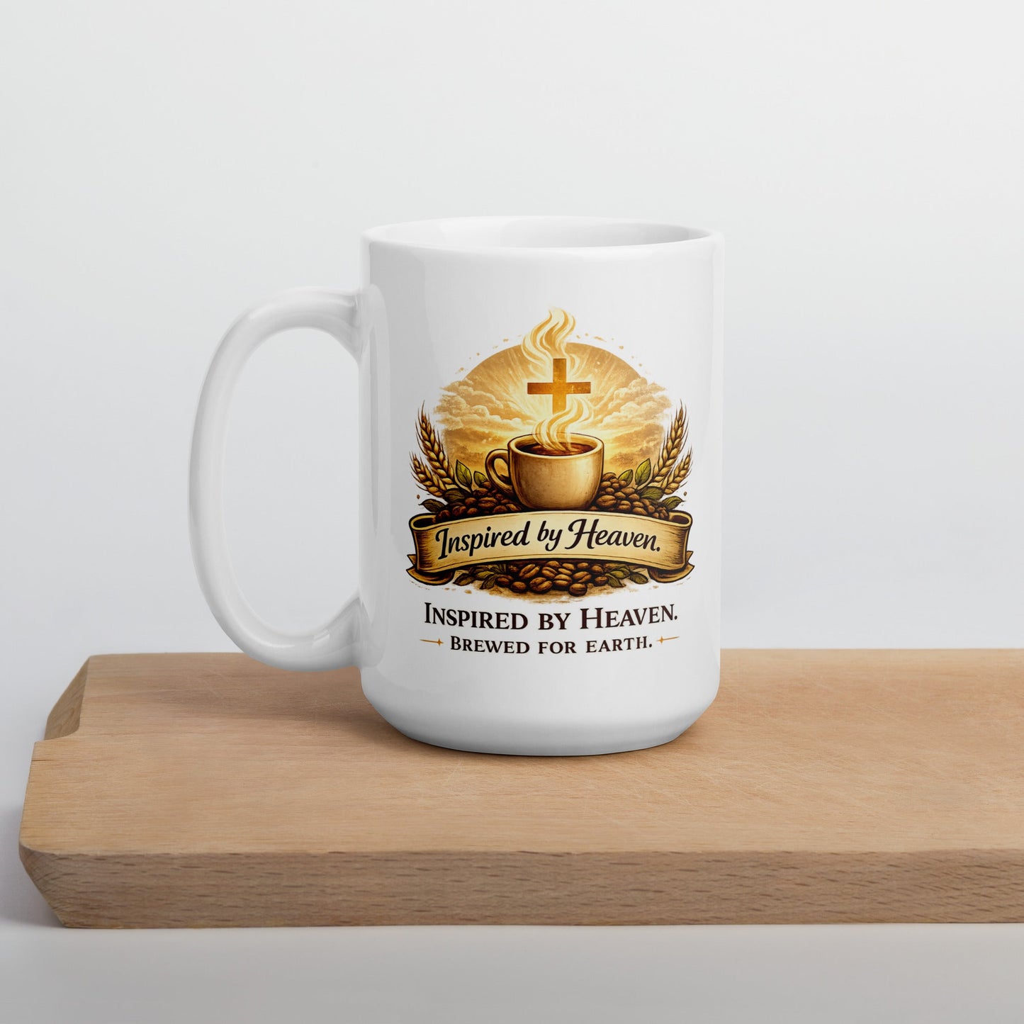 Inspired By Heaven. Brewed For Earth. – Christian Coffee Logo Mug | Faith - Based - Inspired By Heaven
