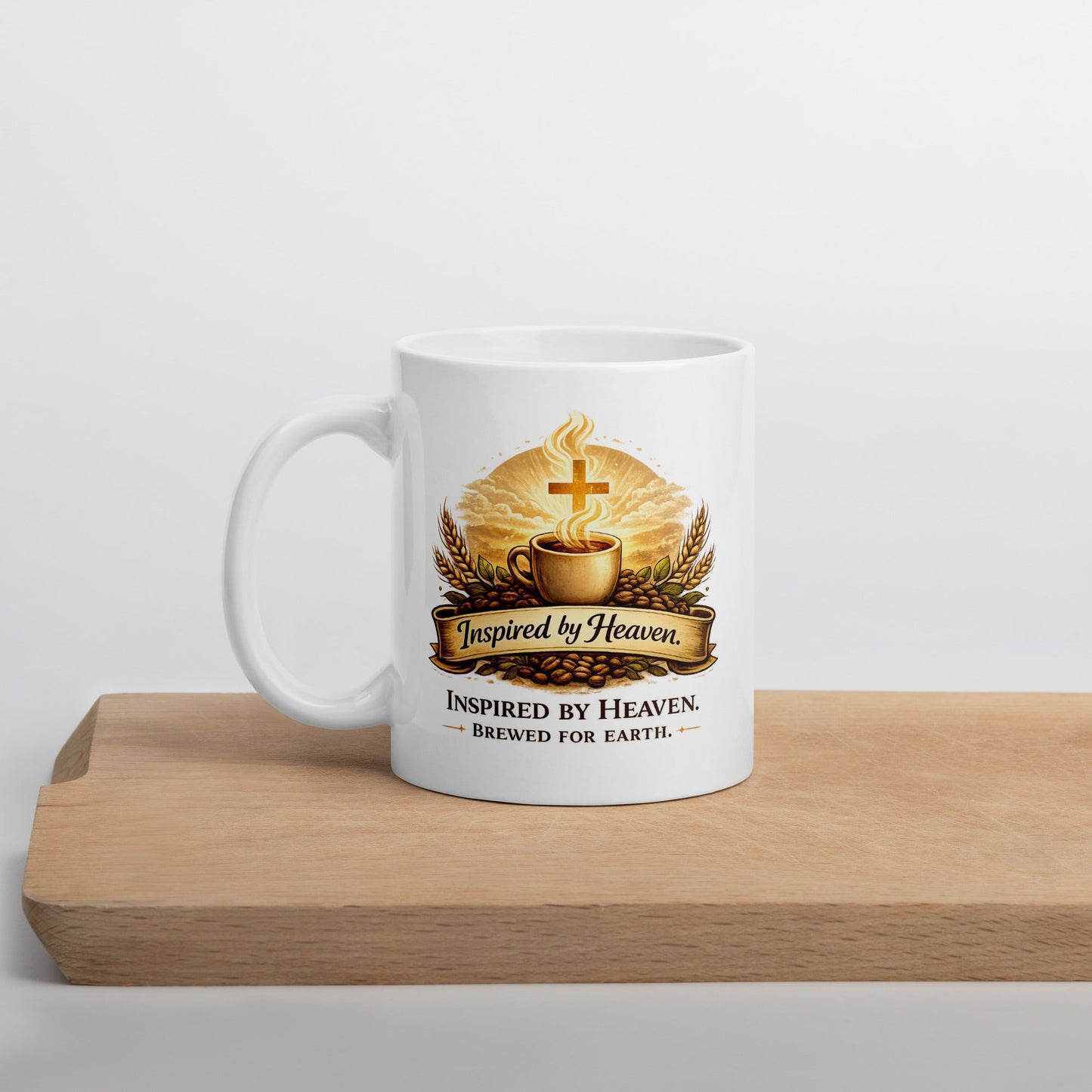 Inspired By Heaven. Brewed For Earth. – Christian Coffee Logo Mug | Faith - Based - Inspired By Heaven