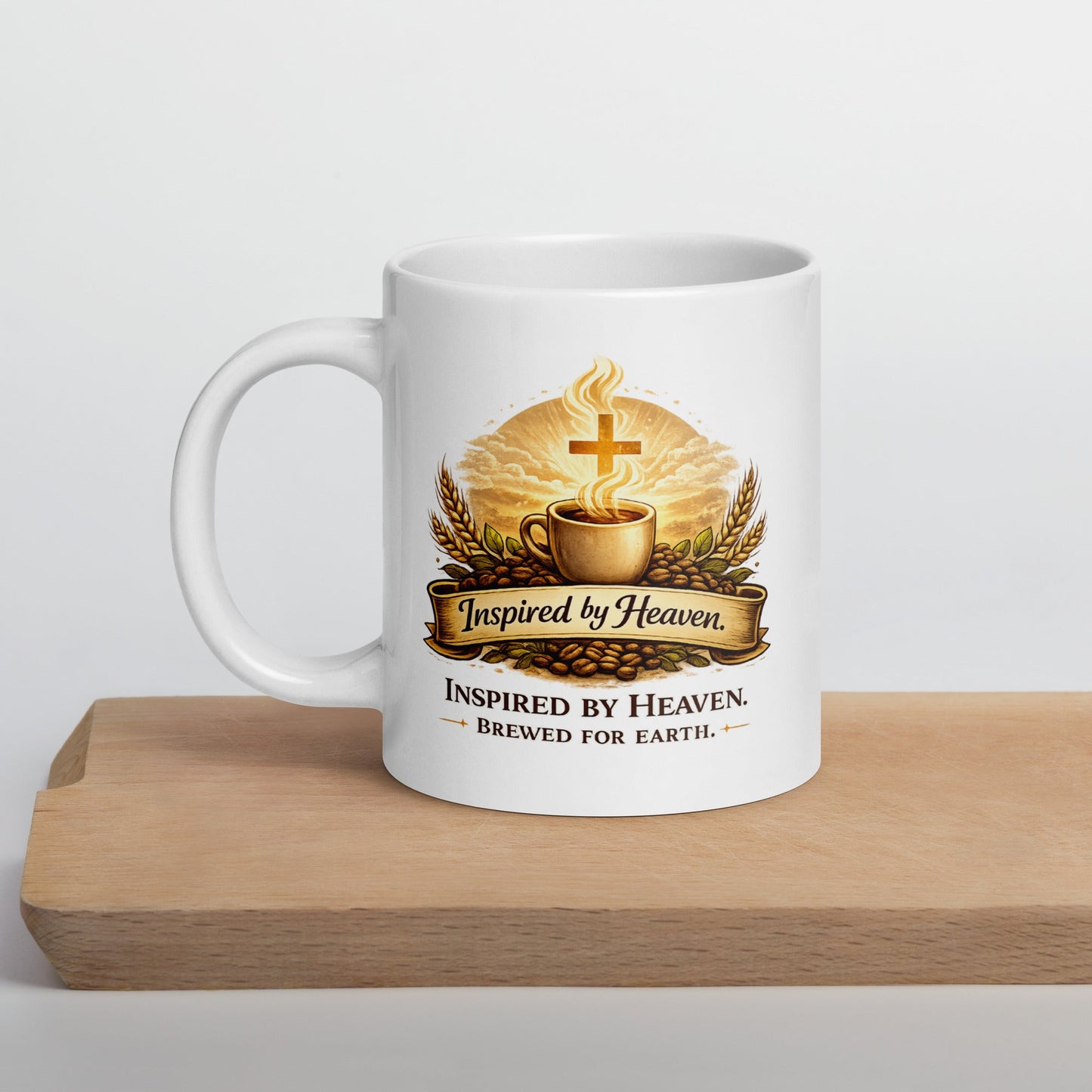 Inspired By Heaven. Brewed For Earth. – Christian Coffee Logo Mug | Faith - Based - Inspired By Heaven