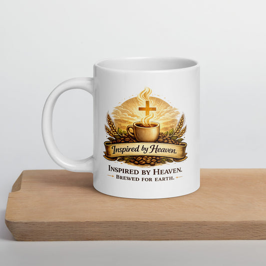 Inspired By Heaven. Brewed For Earth. – Christian Coffee Logo Mug | Faith - Based - Inspired By Heaven