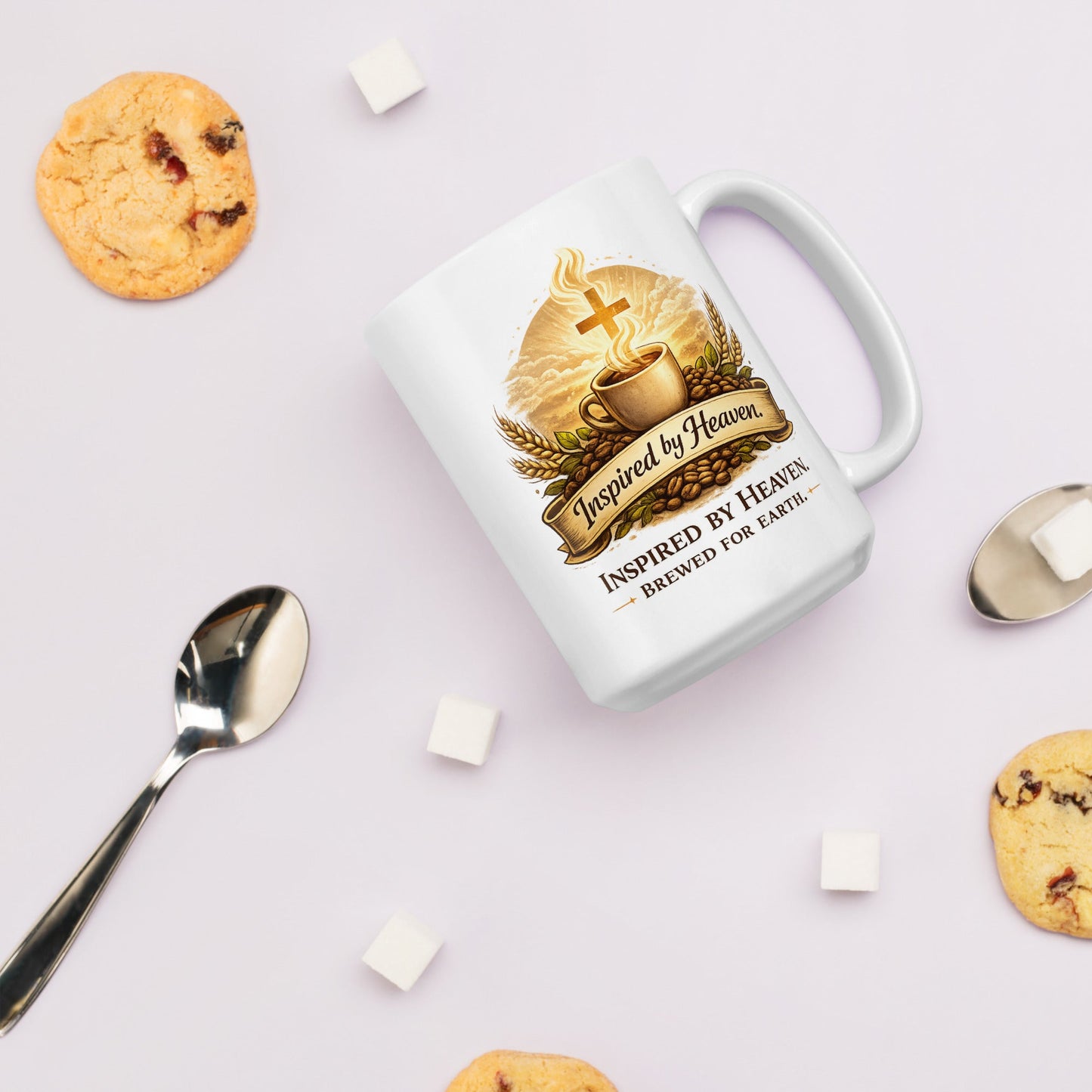 Inspired By Heaven. Brewed For Earth. – Christian Coffee Logo Mug | Faith - Based - Inspired By Heaven