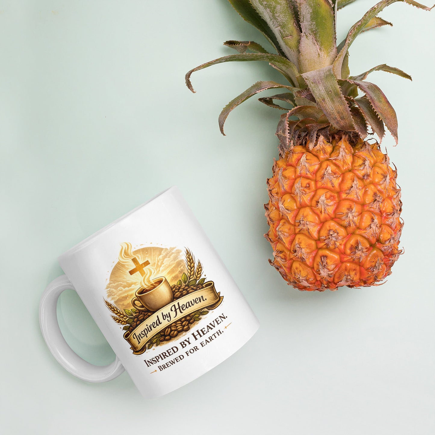 Inspired By Heaven. Brewed For Earth. – Christian Coffee Logo Mug | Faith - Based - Inspired By Heaven