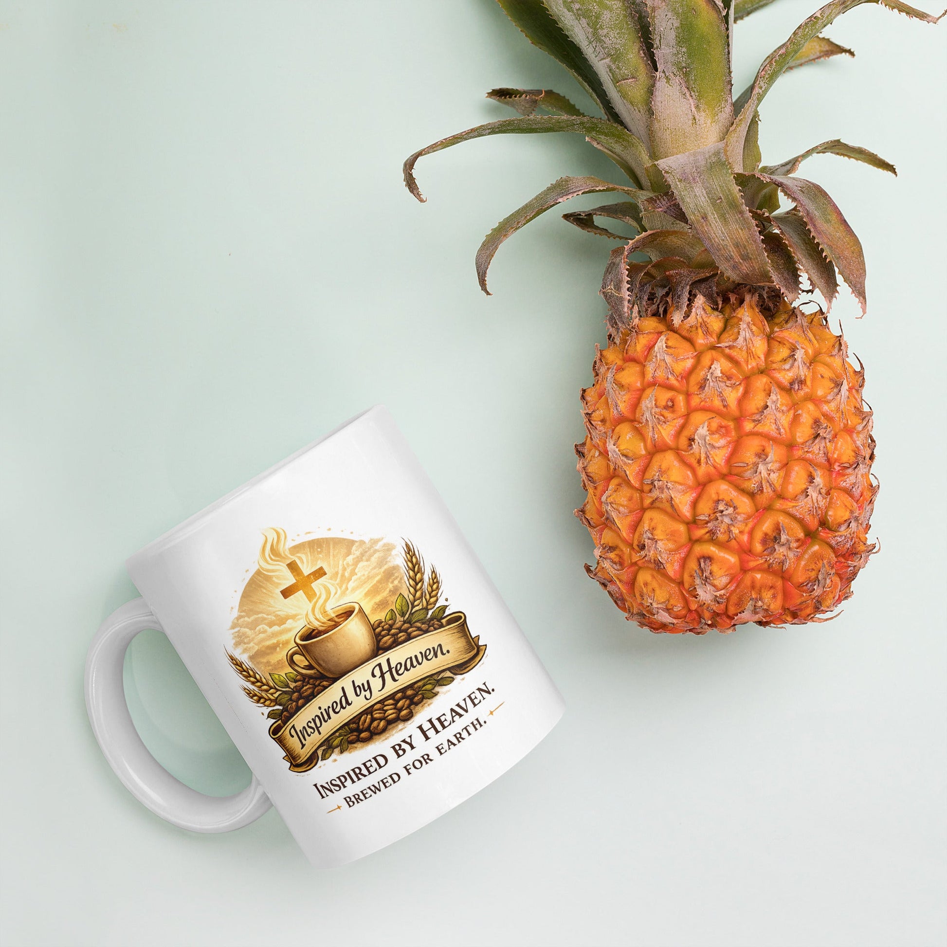 Inspired By Heaven. Brewed For Earth. – Christian Coffee Logo Mug | Faith - Based - Inspired By Heaven