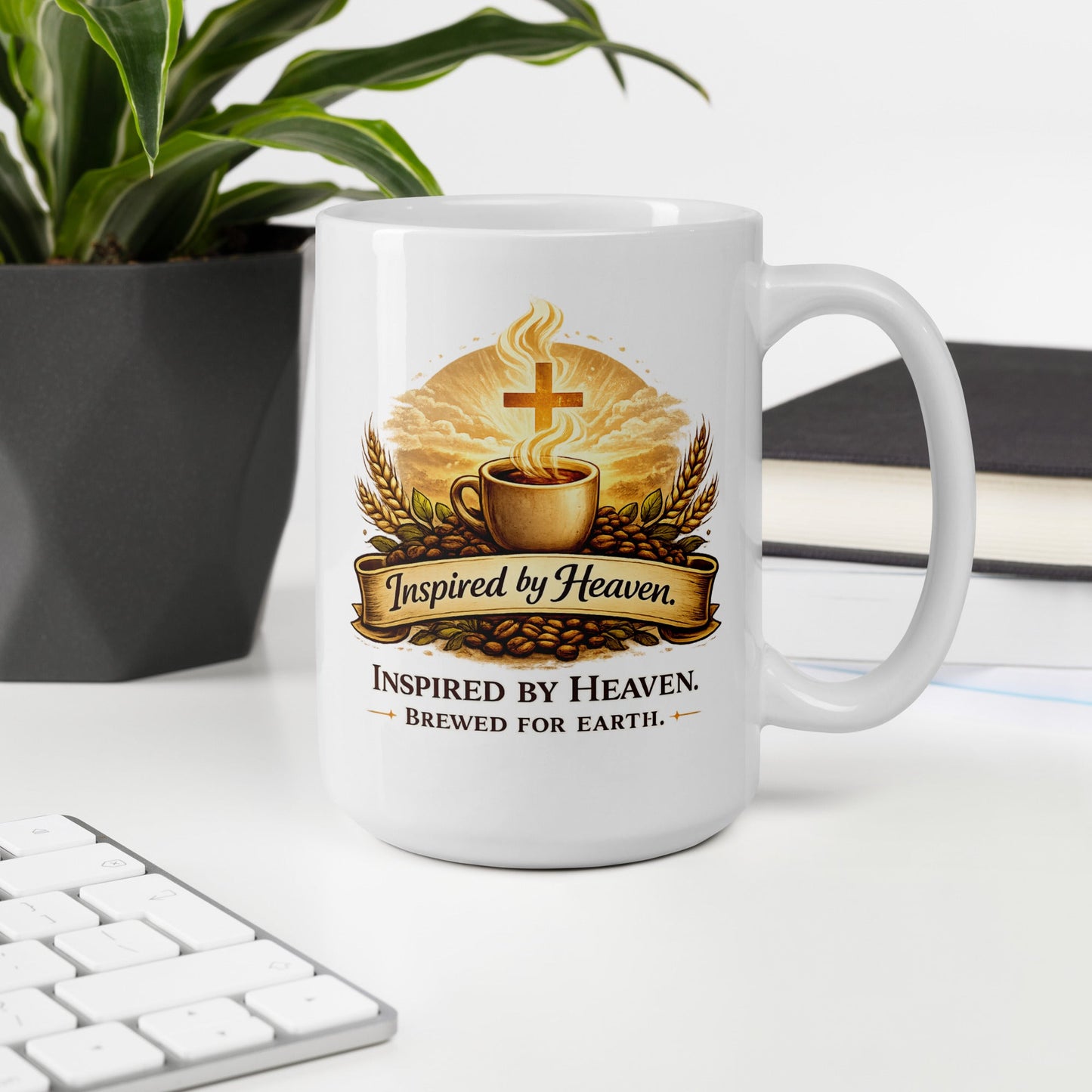 Inspired By Heaven. Brewed For Earth. – Christian Coffee Logo Mug | Faith - Based - Inspired By Heaven