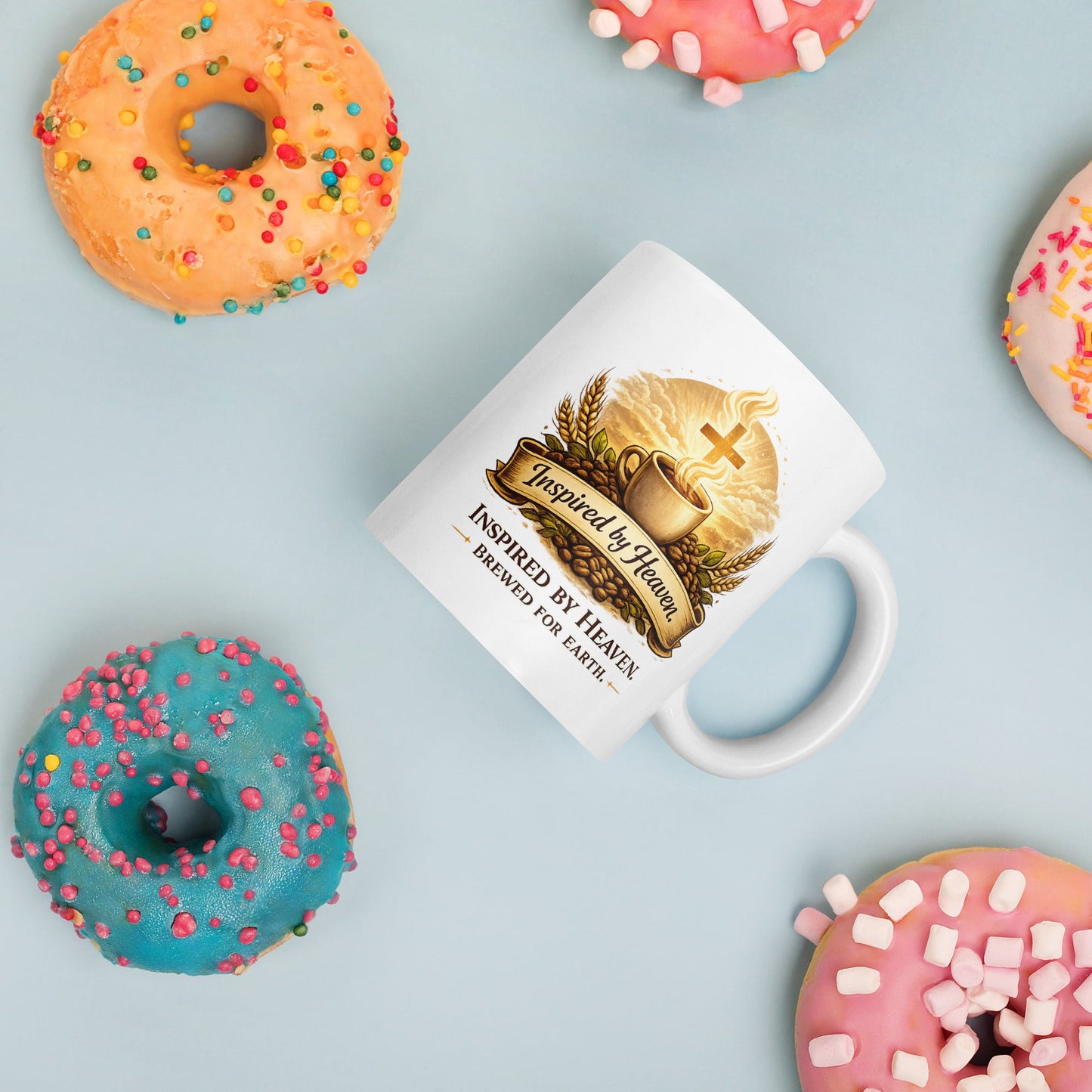 Inspired By Heaven. Brewed For Earth. – Christian Coffee Logo Mug | Faith - Based - Inspired By Heaven