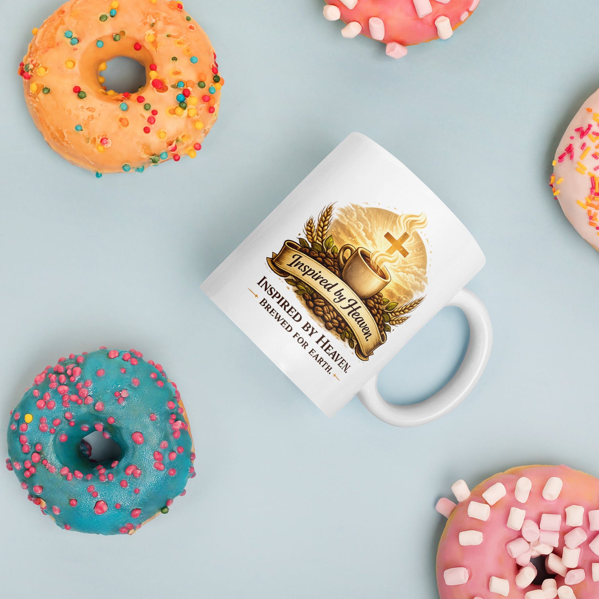 Inspired By Heaven. Brewed For Earth. – Christian Coffee Logo Mug | Faith - Based - Inspired By Heaven