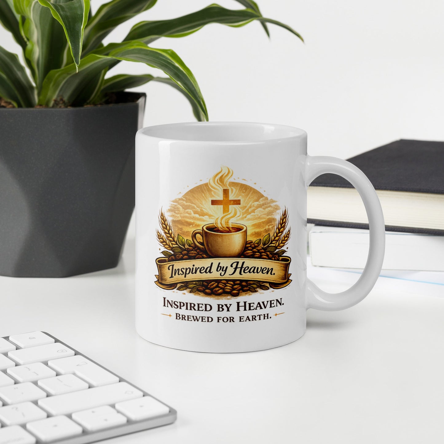 Inspired By Heaven. Brewed For Earth. – Christian Coffee Logo Mug | Faith - Based - Inspired By Heaven