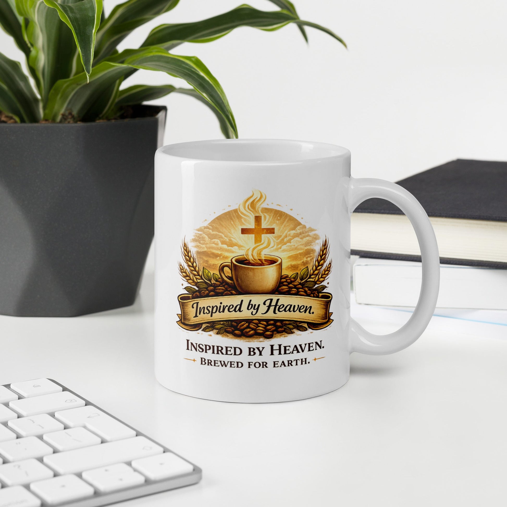 Inspired By Heaven. Brewed For Earth. – Christian Coffee Logo Mug | Faith - Based - Inspired By Heaven