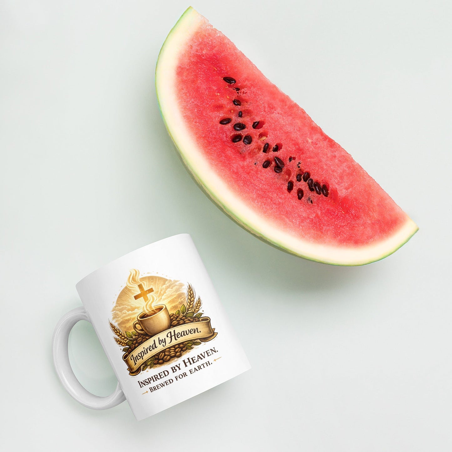 Inspired By Heaven. Brewed For Earth. – Christian Coffee Logo Mug | Faith - Based - Inspired By Heaven