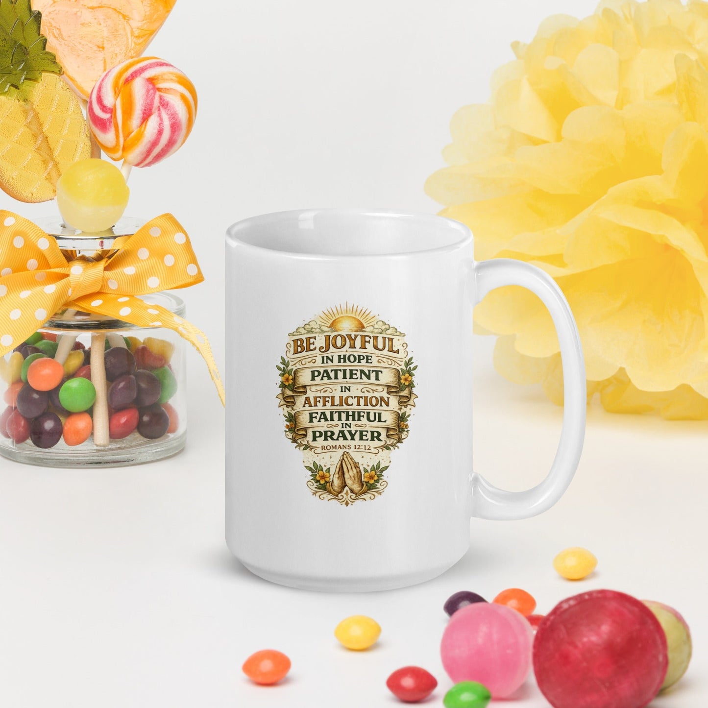 Romans 12:12 Christian Coffee Mug – Joyful in Hope Scripture Mug | Inspired By Heaven - Inspired By Heaven