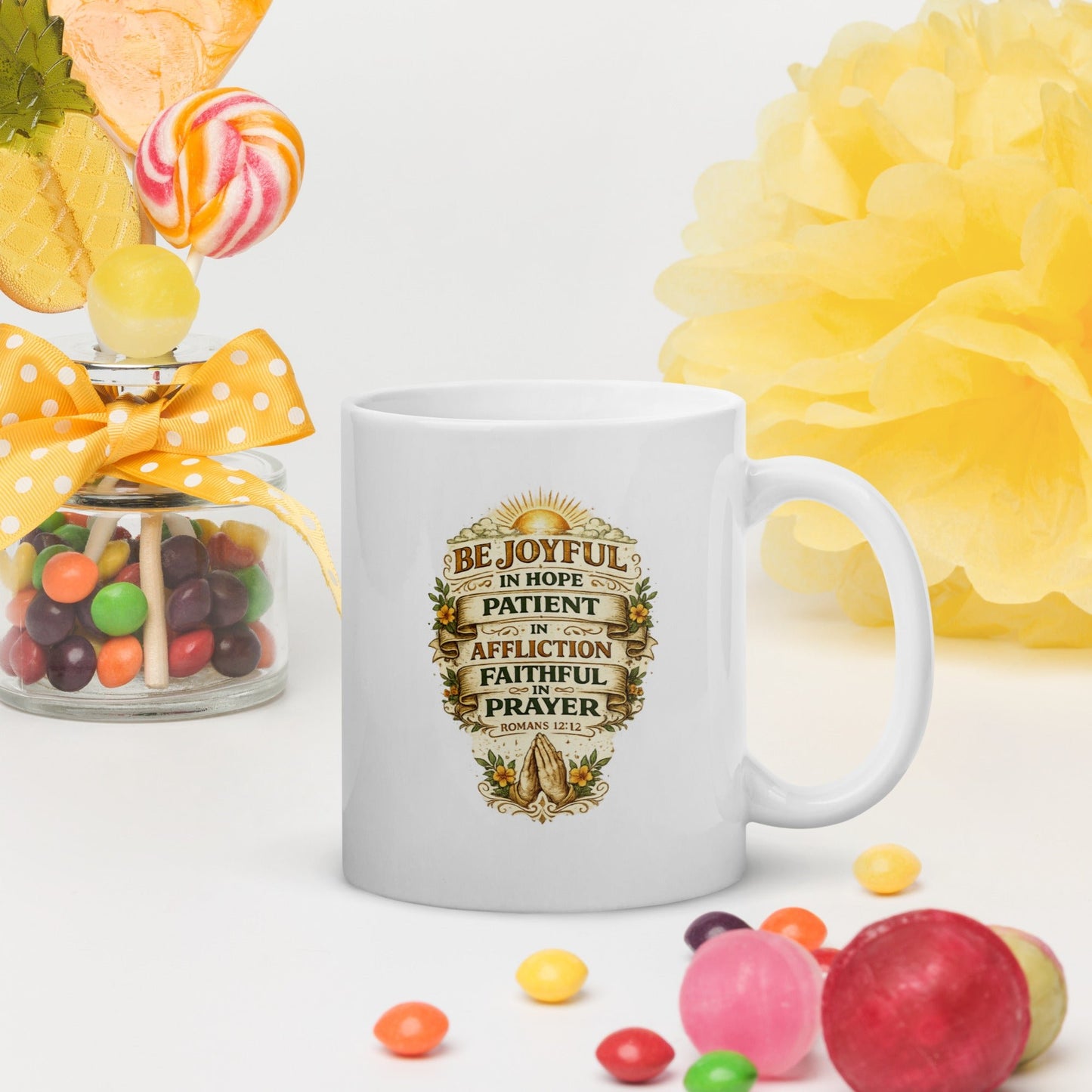 Romans 12:12 Christian Coffee Mug – Joyful in Hope Scripture Mug | Inspired By Heaven - Inspired By Heaven